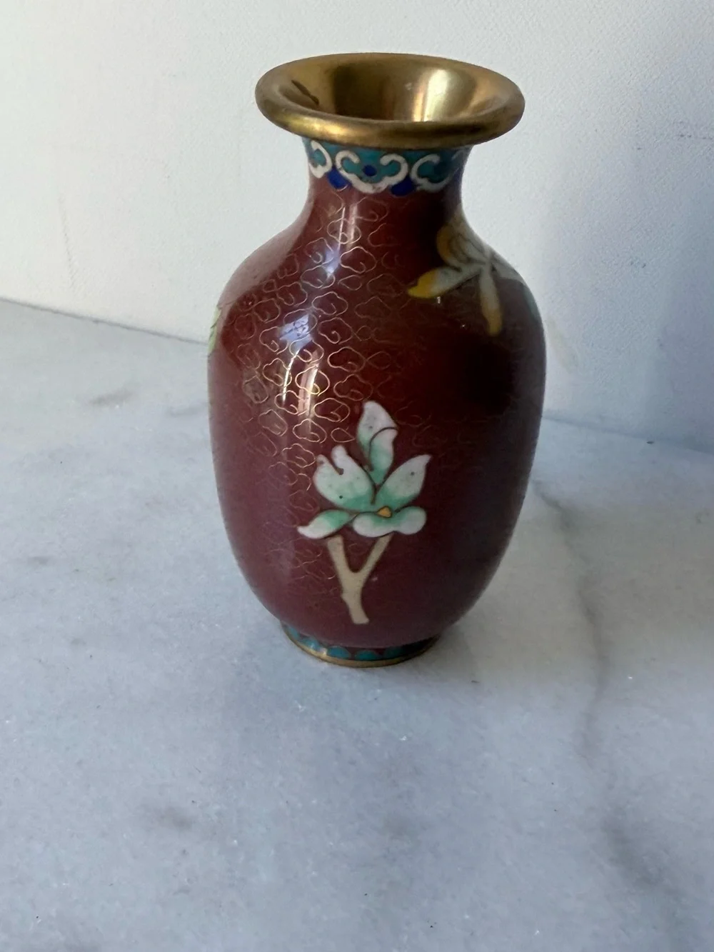 Maroon Floral Cloisonné Accent Vase small vase